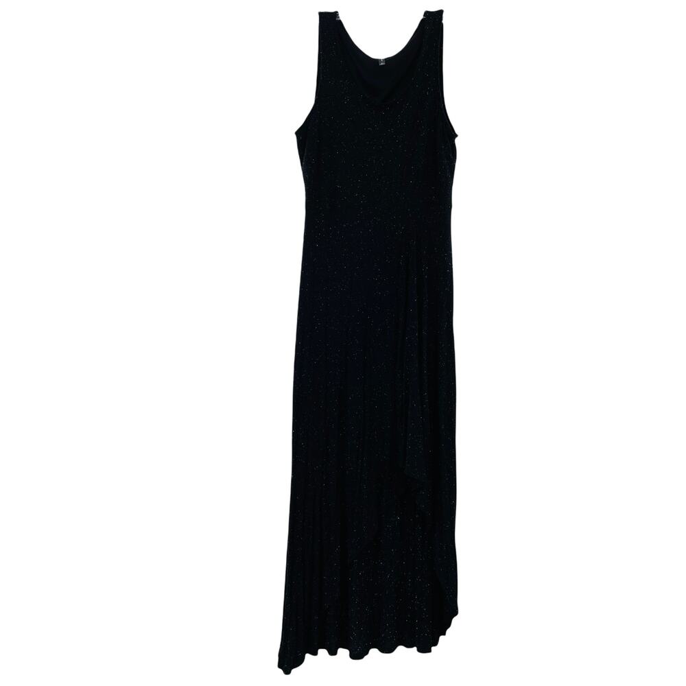 ERIC + LANI Black Heather Sleeveless Asym Hem T-shirt Lined Maxi Sheath Dress L - Picture 14 of 14